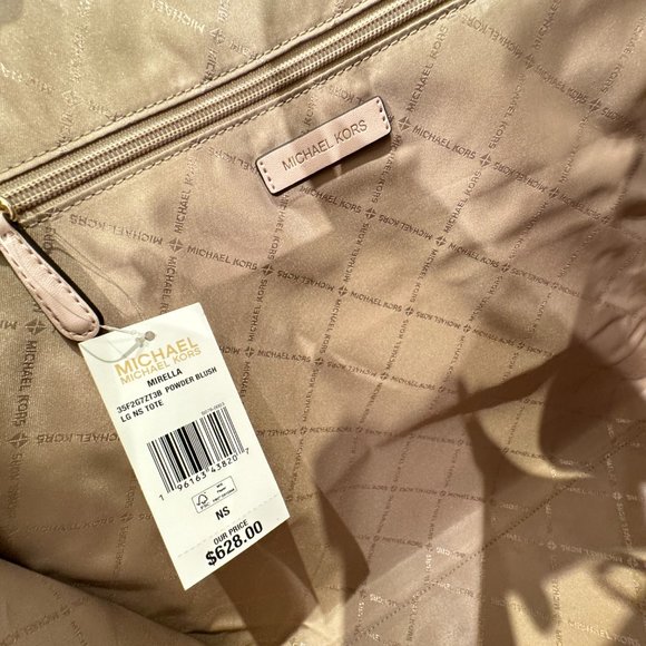 Michael Kors Mirella Large North South Tote Shoulder Bag MK Brown Pink - Picture 9 of 10
